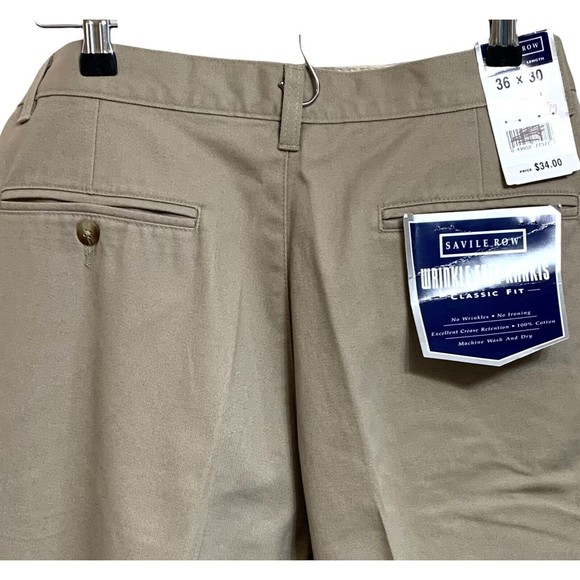 Vtg 90s Savile Row Khaki Tan Beige Wrinkle Free Pants Tag 36x30 Actual 34x29.5 - Picture 7 of 12